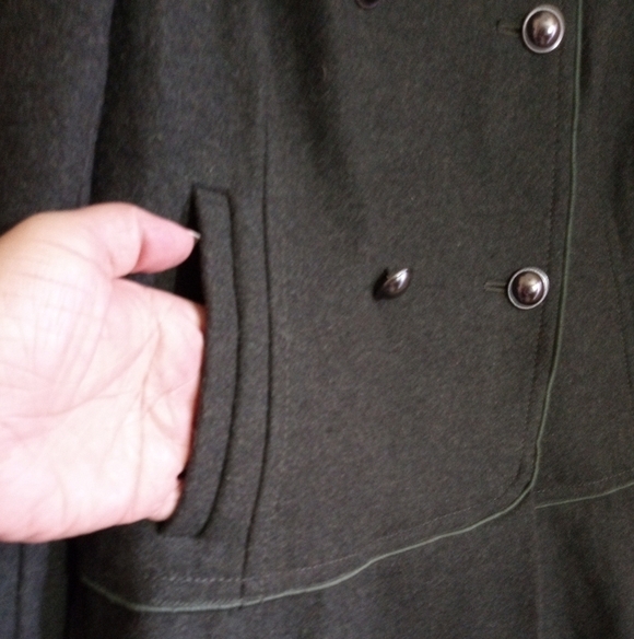 Banana Republic army green military wool blend peplum cadet pea coat - Picture 3 of 9